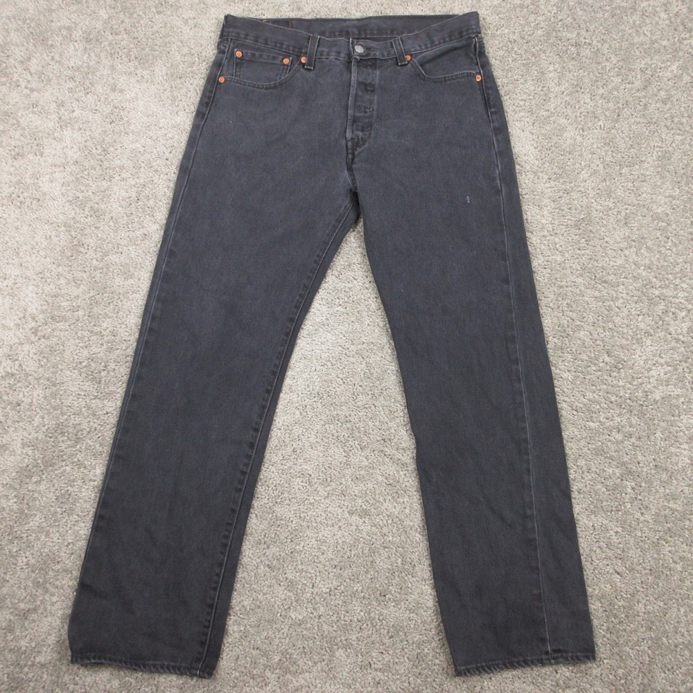 Levis Jeans Mens 33x30 Black 501 Button Fly Original Straight Washed Denim Pants